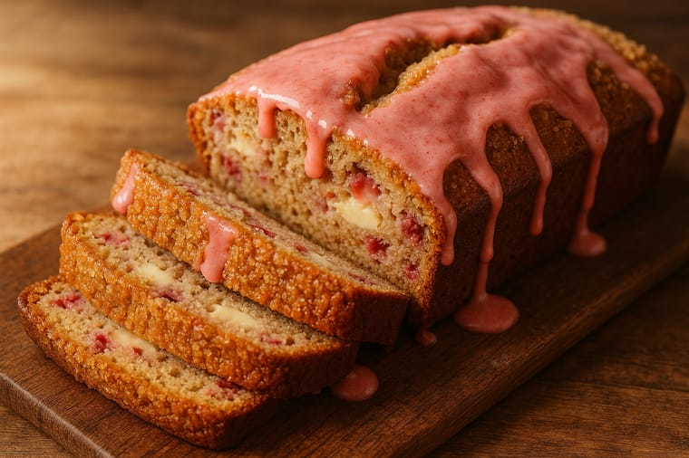 Ultra-Decadent Strawberry Banana Bread with Cream Cheese Pockets